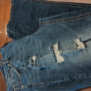 Maurice Distressed Denim Blue Jeans Straight leg. Women's size 15/16